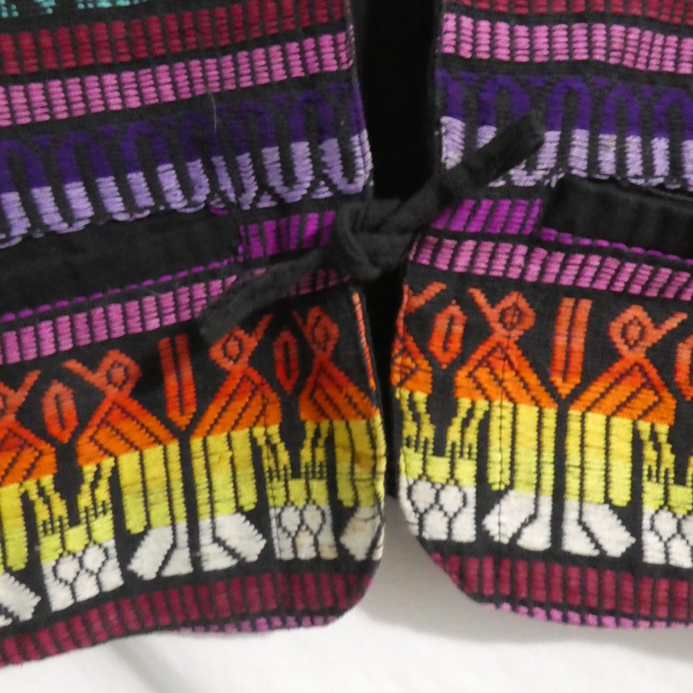 Vintage Traditional Multi-Colored Patterned Sleeveless Vest | Tie Front - Picture 6 of 13